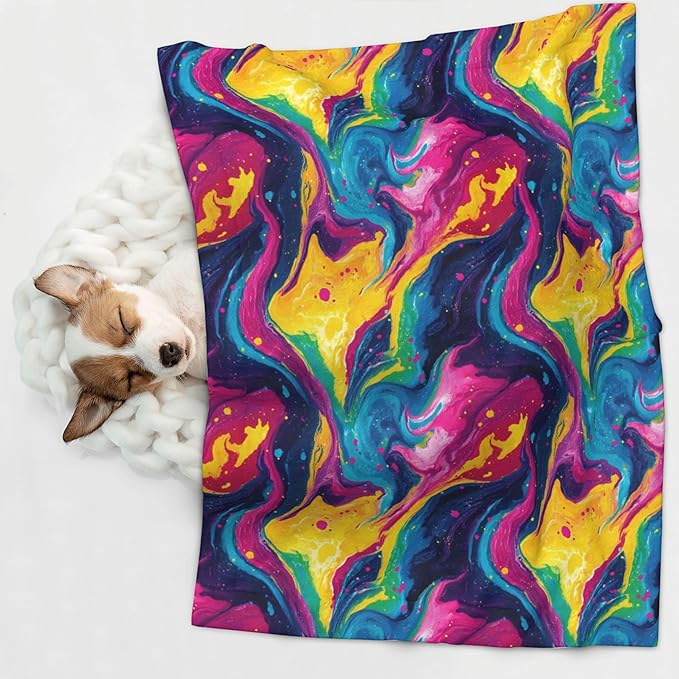 Waterproof Dog Blanket Soft Pet Blanket for Puppy Cat, Fleece Cat Throw Blankets for Furniture Bed Couch Sofa Reversible - Abstract Colorful Tie Dye 1
