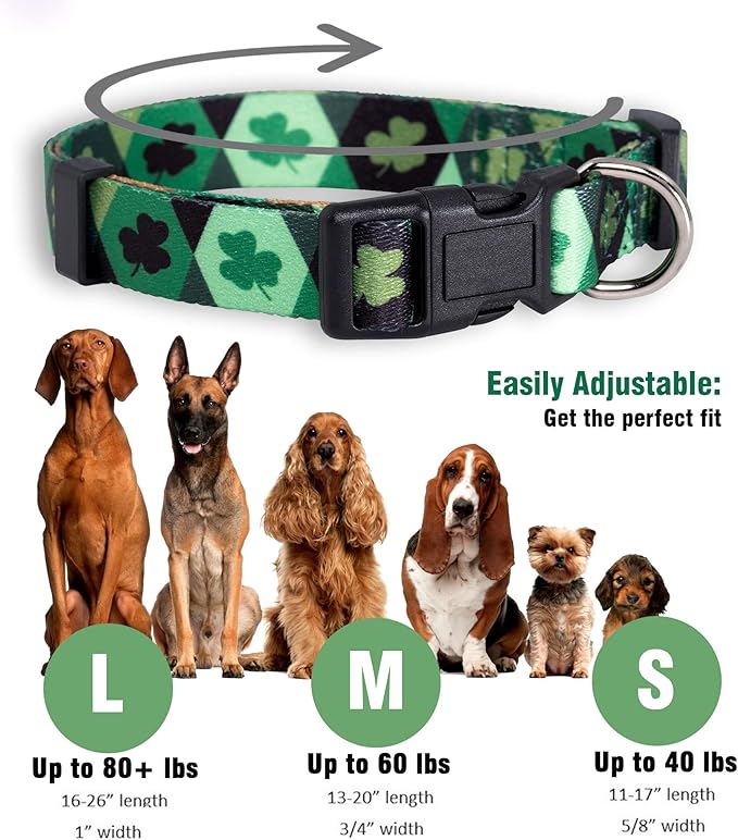 Native Pup St Patricks Dog Collar- Saint Patrick Green Shamrock Pet Collars- St. Patrick’s Lucky Irish- Cute Boy Girl Puppy Gift- Adjustable for Small, Medium, Large Breeds (Argyle, Small)