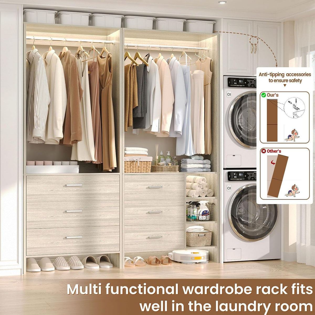Aheaplus Closet System with 6 Drawers, 4.3ft, Set of 2, White Oak