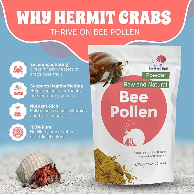 Bee Pollen Powder for Hermit Crabs – Natural Food Supplement for Molting & Recovery – Auto Feeder Safe Powder Food Topper – No Filler Crab Nutrition Booster – 2.5 oz