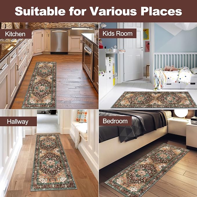 Yamaziot Washable Runner Rug, 2x5 Non-Slip Boho Vintage Hallway Rug Runner