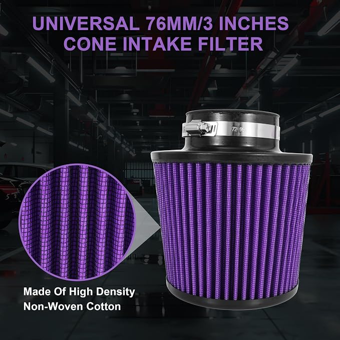 Cold Air Intake Filter High Performance Washable Filter Clamp-On Replacement
