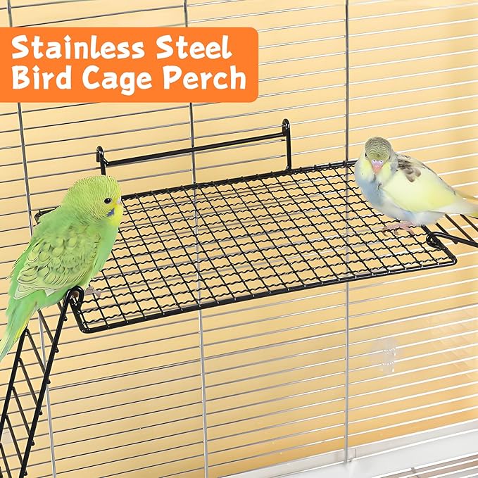 BNOSDM Stainless Steel Grid Platform for Parakeet 4 PCS Bird Perches Platform Parrot Stand with Climbing Ladder Bird Cage Accessories for Small to Large Birds (L)