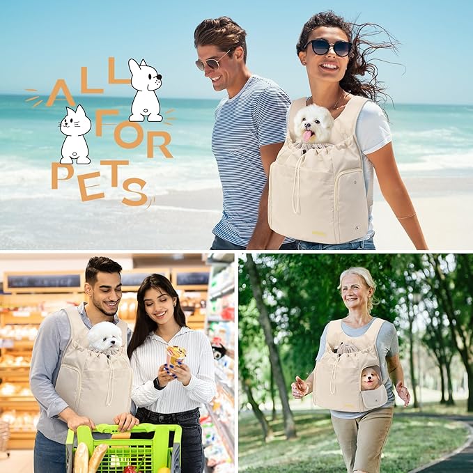 Dog Front Carrier Backpack, Adjustable Pet Dog Carrier Backpack Ventilated Mesh Dog Travel Backpack with Zippered Side Windows for Hiking Traveling for Small Medium Cats Dogs (Max 13 lbs)