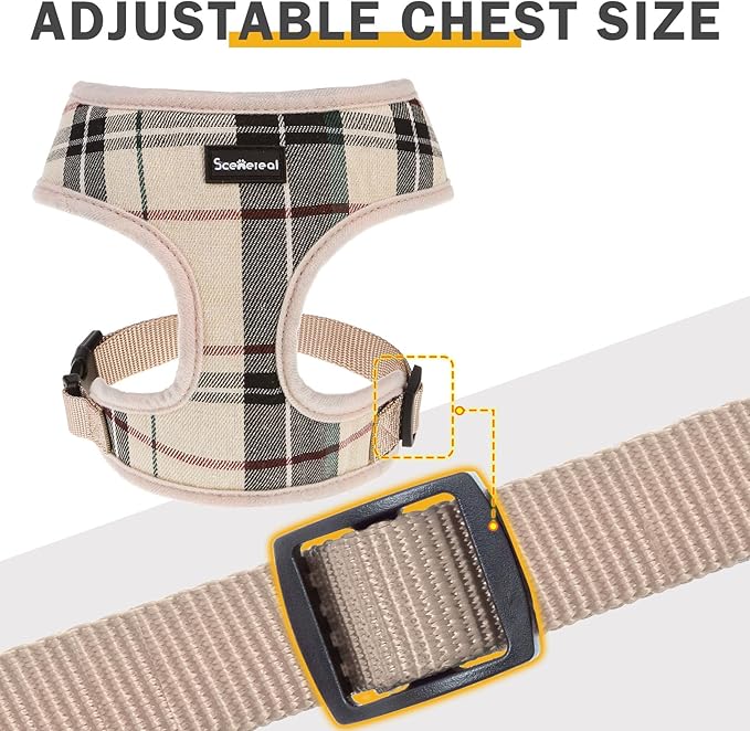 SCENEREAL Puppy Dog Harness with Leash Set for Small Medium Dogs, Soft Mesh Pet Harnesses and Leash, No Chock Plaid No Pull Vest