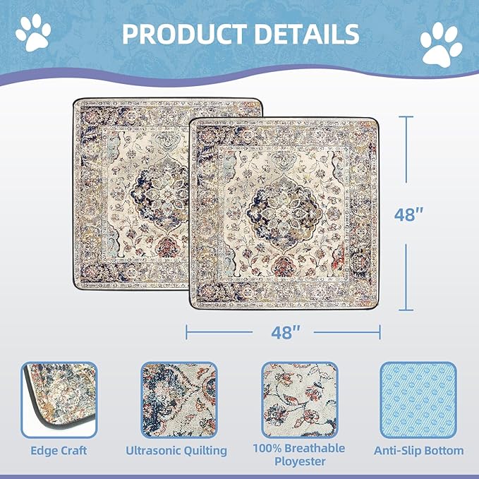Washable Pee Pads for Dogs Large 2 Pack, 48" x 48" Reusable Puppy Pads Waterproof Dog Rugs, Super Absorbent, Leakproof, Dog Crate Pad, Playpen Mat, Whelping Pads, Vintage Medallion