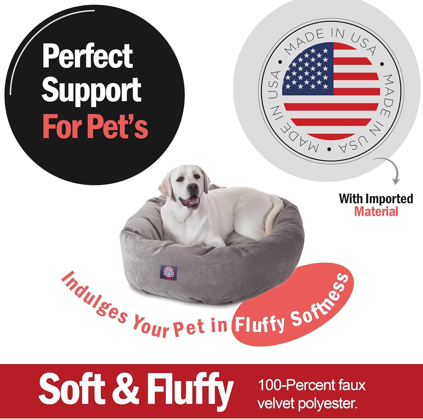 Majestic Pet 40 Inch Micro Velvet Calming Dog Bed Washable 40x29x9 (inch) – Cozy Soft Round Donut Dog Bed with Spine for Head Support - Pet Bed Large - Vintage (2025)