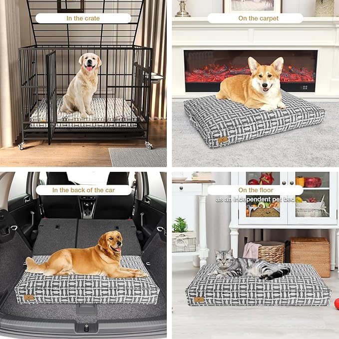 Dog Bed with Easy-Grip Handle - Shredded Memory Foam Pet Bed, Removable & Machine Washable Cover, Non-Slip Bottom, Choose from Cooling Linen or Warm Flannel Style for Dogs & Cats (Medium
