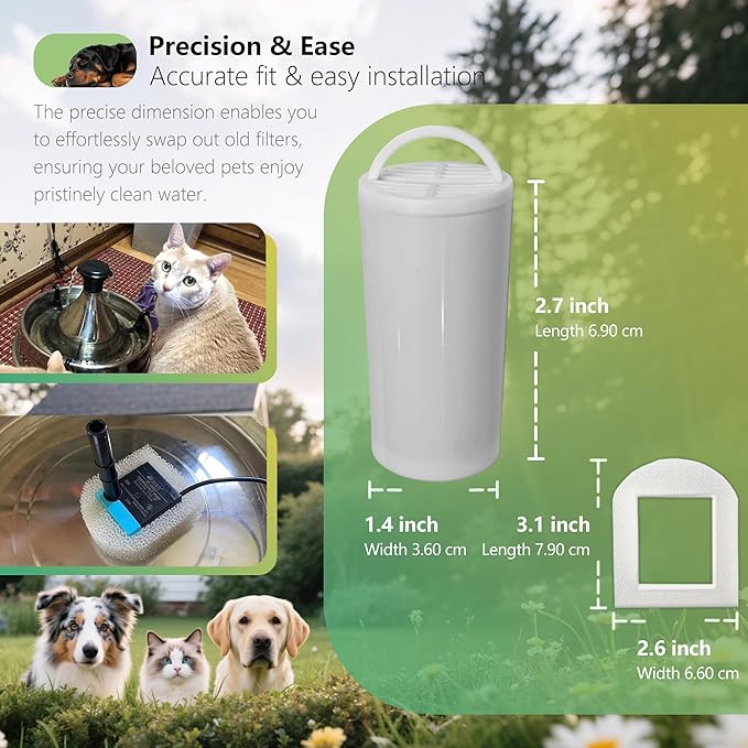 4+4 Pack Premium Cat and Dog Water Fountain Carbon Filters Compatible with PetSafe Drinkwell 360 Multi-Pet Stainless Steel & Plastic Pet Fountains(128oz/3.8L) with Replacement Foam Filter