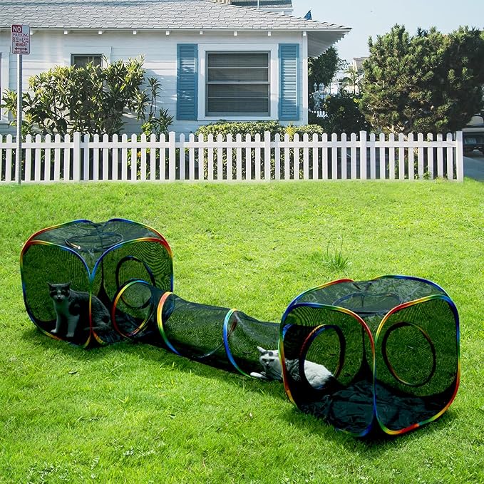 LUCKITTY Outdoor Rainbow Cat Enclosures Playground,Outside House for Indoor Cats Include Portable Tent, 2 Way with 2 Cube Tunnel, for Kitty and Small Animals,Within Storage Bag