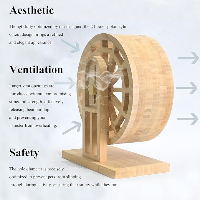 Hamster Wheel – Silent Hamster Toys, 9 Inch Chinchilla Wheel for Syrian, Dwarf Hamsters, Gerbil Wheel – Bamboo Cage Accessories, Exercise Wheel, Small Animal Toy