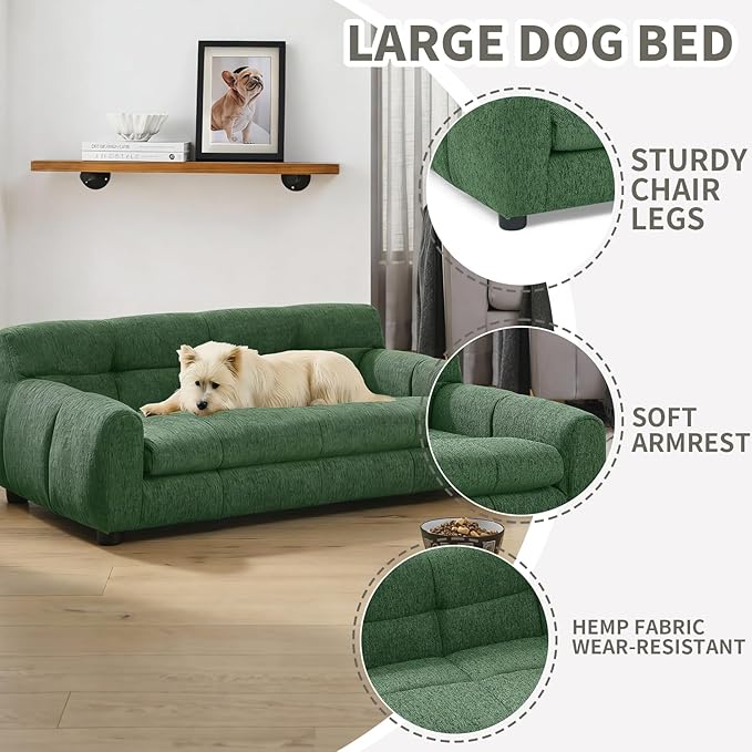38" Pet Sofa Couch for Small and Medium Dogs, Soft Foam Cushion Dog Couch with Backrest & Armrests, Short Leg Stable Design, Durable Linen Fabric Pet Bed, Modern Style