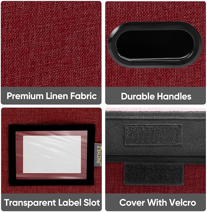 BALEINE Modern Red File Storage Box with Lid, Collapsible File Folder Organizer, 2 Pack, 15x12.5x10.5 inches