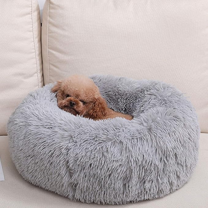 Warming Round Dog Bed for Small, Medium and Large Dogs & Cats, Short & Long Plush Pet Bed, Luxurious Faux Fur Donut Cuddler, Bolster Pet Bed & Sofa, Machine Washable 40CM 16Inch