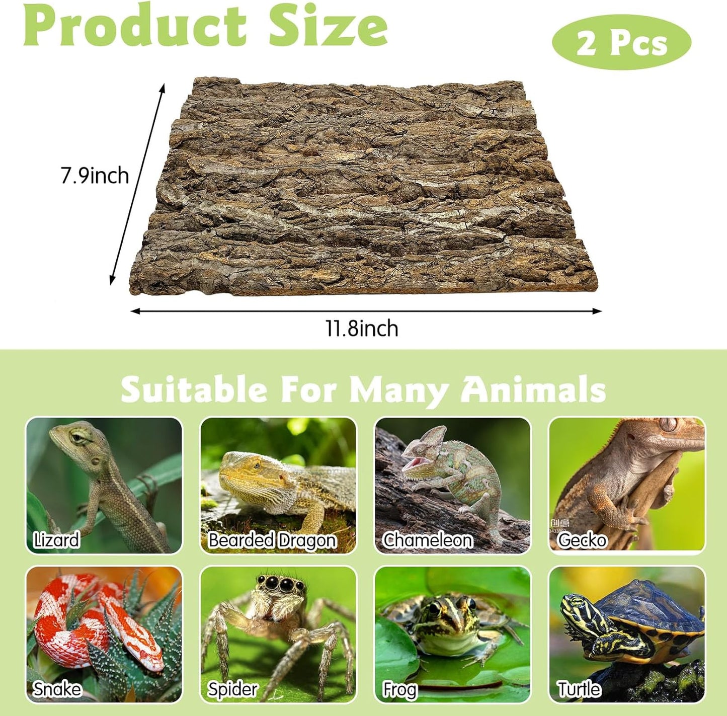 kathson 2PCS Cork Tile Background Bark 11.8”Lx7.9”W Terrarium Backdrop Wall Decor Natural Reptile Climbing Mat Habitat Decor for Spider Gecko Lizard Chameleon Bearded Dragon Turtle Snake