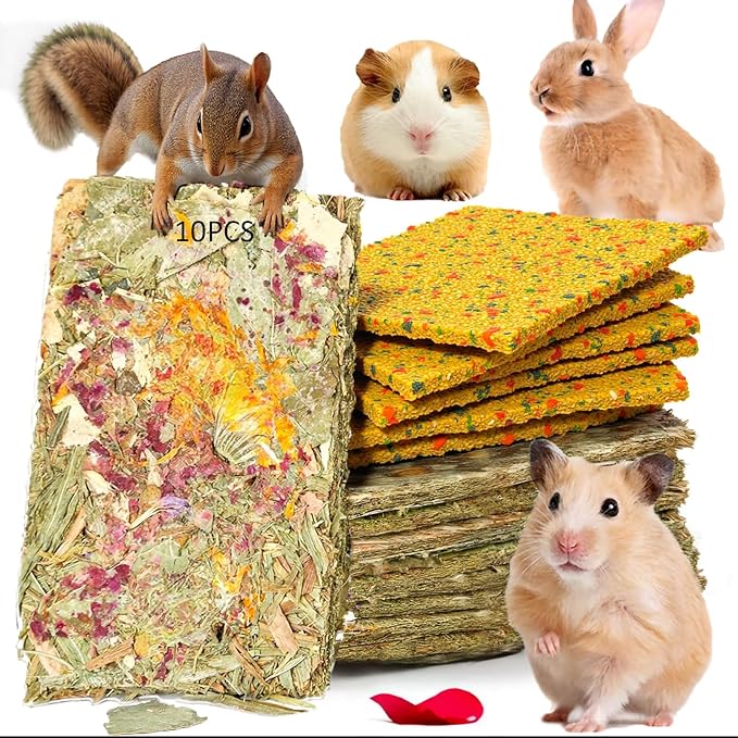 Rabbit Treat Bunny Food 10pcs Rabbits Chew Toy Bunny Crispy Snack for Clean Teeth Hamster Timothy Hay Chips Herbal Flowers Grinding Guinea Pig Dental Care Squirrel Gerbil Chinchilla Chipmunk