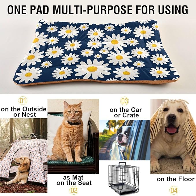 Pet Bed Daisy Floral Dog Bed Mat Absorbing Non Slip Pad Pet Sleeping Mat for Small, Medium, and Large Dogs Puppy Cat 36 in x 24 in