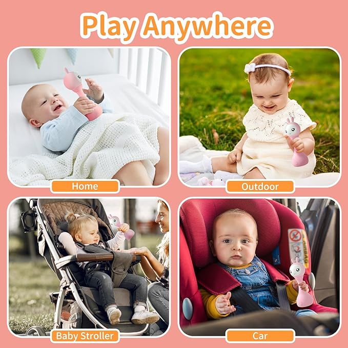 alilo Yoyo Talking Bunny Baby Musical Light-Up Rattle Toys 0-6-12-18 Months, Voice Mimicking Toy, Preloaded 90+ Audio Content, ABC/Number/Notes Learning Toys for Baby Infant Newborn Boy Girl Gifts