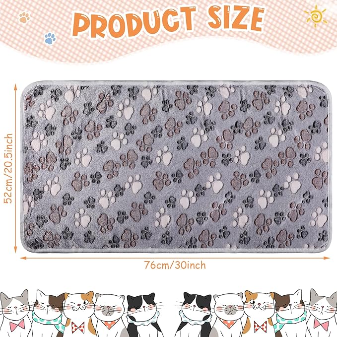 Tatuo 4 Pcs Dog Blanket for Pet Cat Blankets Indoor Puppy Teething Stuff Toys Paw Print Fleece Soft Blanket Sleep Mat for Guinea Pig Cage(Gray,Medium(30 x 20.5 Inch),Square)