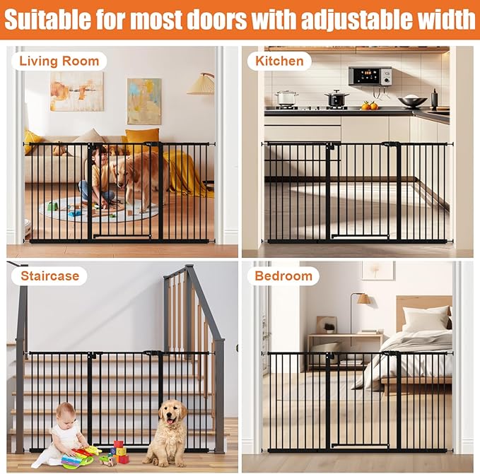 keny 29"-55" Extra Wide Baby Gate, Pressure Mounted No Drilling Dog Gate for Stairs Doorways, Easy Walk Through Safety Gate for Babies or Pets, 30" Tall, Black