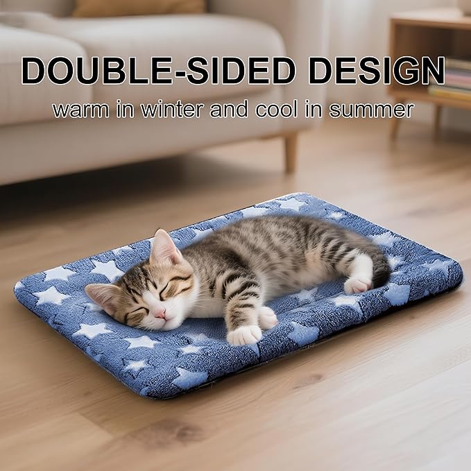 Dog Bed Mat - Comfortable Dog Kennel Pad, Multi-Purpose Crate Bed Mats for Dogs & Cats (NavyBlue&Stars, 18" L x 14" W x 1.5" Th)