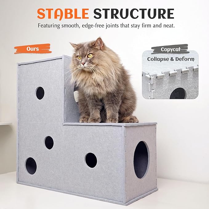 PETKARAY Cat Tunnel, Original Cat Hideaway Cave for Indoor Cats, Large Kitten Play Tubes and Tunnels, Soft Felt Cat Toy with Interactive Peek Hole