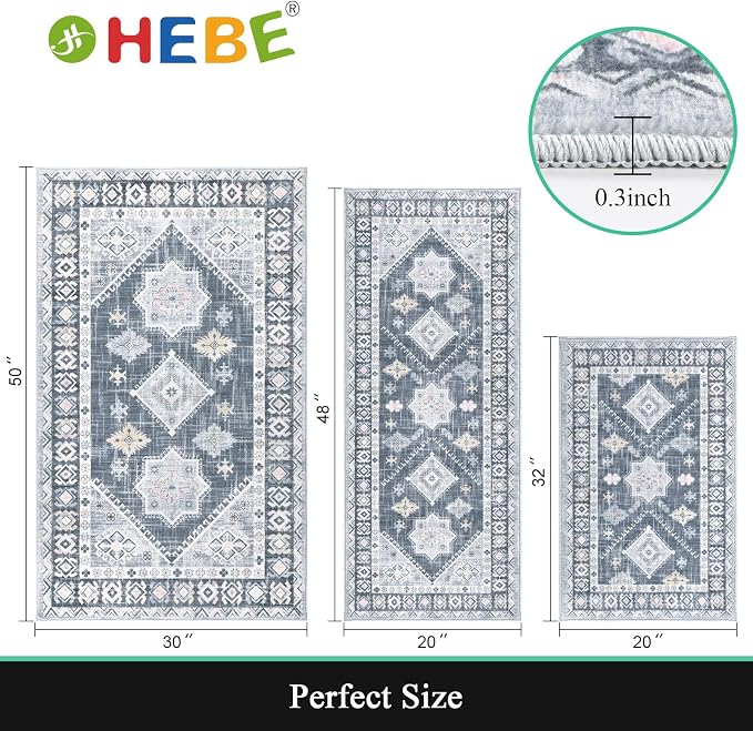 HEBE Boho Kitchen Rug Sets 3 Piece