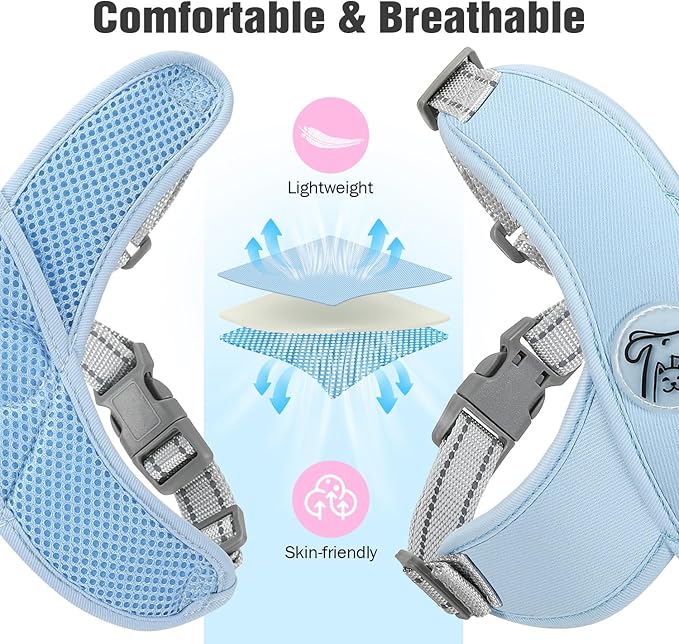 Pawaboo Small Dog Harness and Leash Set, Puppy Harness X-Frame No Pull No Choke, Dog Vest Harness Adjustable for Small Medium Sized Dogs, Soft Breathable Pet Harness for Walking Outing (S, Blue)