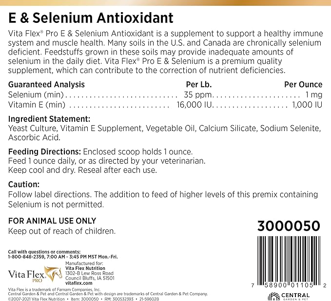 Vita Flex Pro E and Horse Selenium Supplement, Balanced Essential Antioxidants, 20 Pound, 320-Day Supply