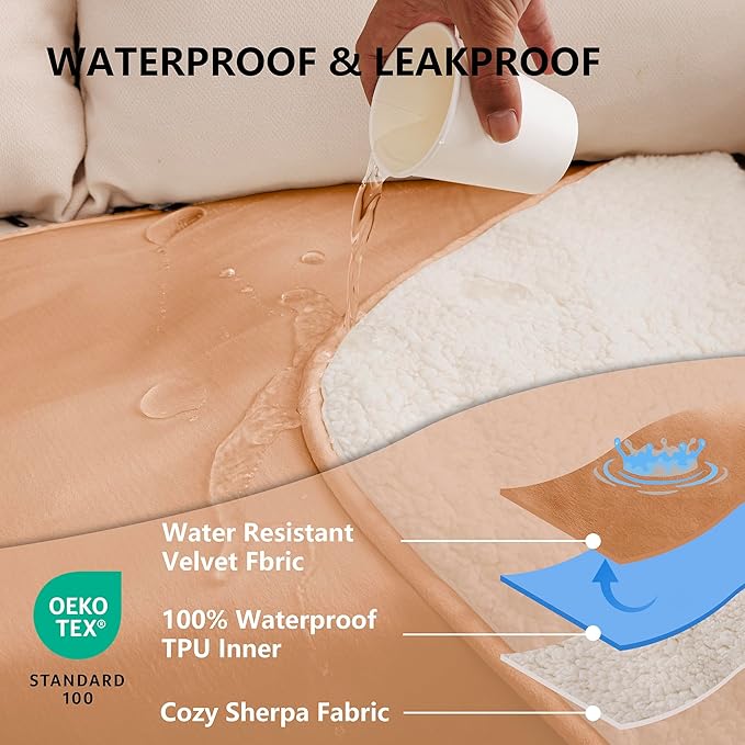 Waterproof Blanket for Bed, Leak Proof Dog Couch Sherpa Throw Blankets King Size, Reversible Pet Sofa Furniture Protector Machine Washable-86 x108,Orange