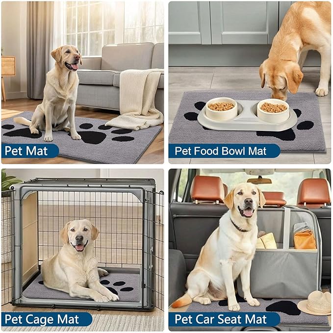 Buganda Dog Door Mat for Muddy Paws, Absorbent Dirt Trapper Washable Indoor Doormats, Non Slip Low-Profile Mud Mat for Dogs, Front Entrance Doormat for Inside Floor (70x24 Inches, Grey)