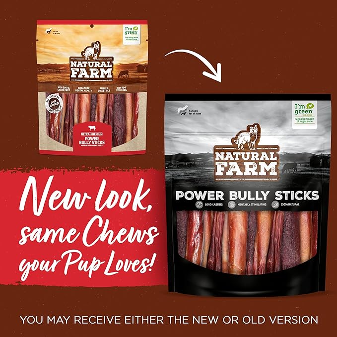 Natural Farm Power Bully Sticks Dog Chews (6”, 25-Pack), 2-in-1 Power Chews: Premium Beef Cheek Wrapped in Beef Pizzle, Long-Lasting, Great Dog Dental Treats for Small, Medium & Large Dogs