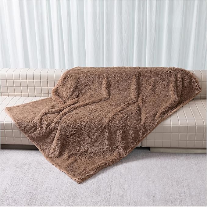 Waterproof Calming Dog Bed Covers Pets Blanket for Large Dogs Cats Brown Fluffy Long Faux Fur Pet Blankets Reversible Couch Sofa Cover Washable Love Bed Mats(Brown,XL-85x57in)