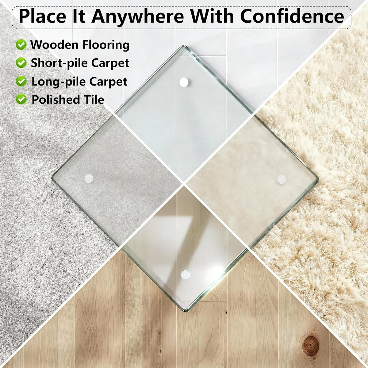 42" x 48" Tempered Glass Chair Mat for Carpet & Hard Floors