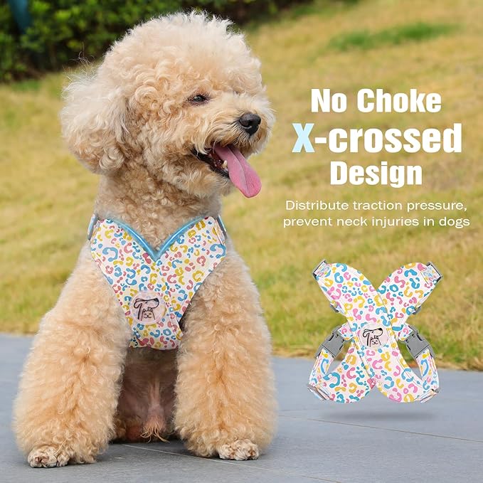 Pawaboo Small Dog Harness and Leash Set, Puppy Harness X-Frame No Pull No Choke, Dog Vest Harnesses Adjustable for Small Medium Sized Dogs,Soft Breathable Pet Harnesses, S, Colorful Leopard