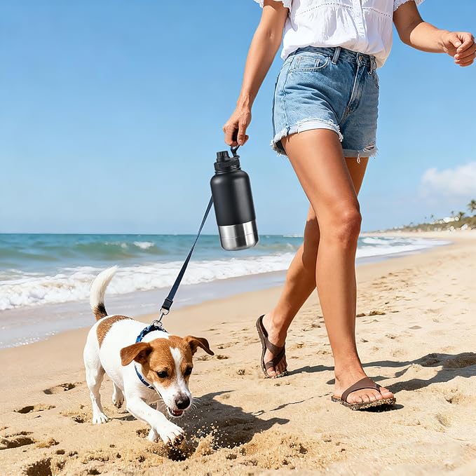 Insulated Dog Water Bottle with 2 Bowls, 32oz Travel Stainless Steel Double Wall Thermos, Portable Pet Dispenser, Gifts for Puppy Small Medium Dogs Walking Hiking and Camping