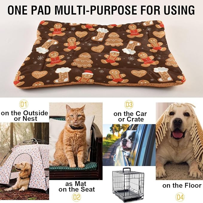 Christmas Gingerbread Cookies Pet Bed Cute Dog Bed Mat Absorbing Non Slip Pad Pet Sleeping Mat for Small, Medium, and Large Dogs Puppy Cat 24 in x 18 in