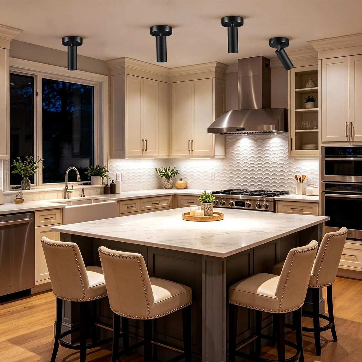 Flush Mount Ceiling Light Fixture, Dimmable Adjustable Ceiling Spotlight Directional Spot Lights Indoor Can Accent Fixture for Living Rooms, Restaurant, Kitchen - 15W 3000K, CRI 97+, Black, 3 Pack