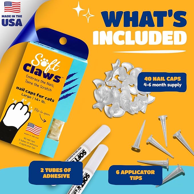 Soft Claws Cat Nail Caps for Large Cats – (40 Caps, Summer - Blue & Red) - Veterinarian-Developed | Protects Furniture & Skin - Easy to Apply, Long-Lasting Anti-Scratch Soft Cat Claw Covers