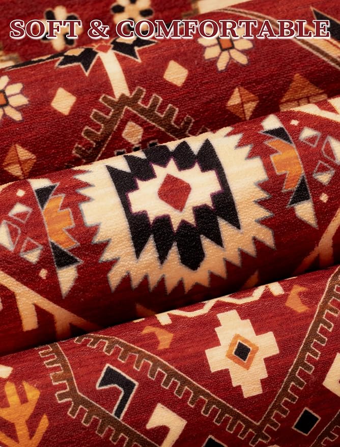 SERISSA Runner Rug for Hallways, Long Boho Rug Vintage Red Black Hallway Stair