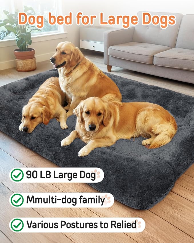 YEFU Human Dog Bed for Adult- Extra 79"x45"x12" Large Dog Beds - Human Size Dogs Bed Washable Faux Fur Cover - Orthopedic Foam Dogs Beds with for Sleep Nap in Bedroom Dark Grey