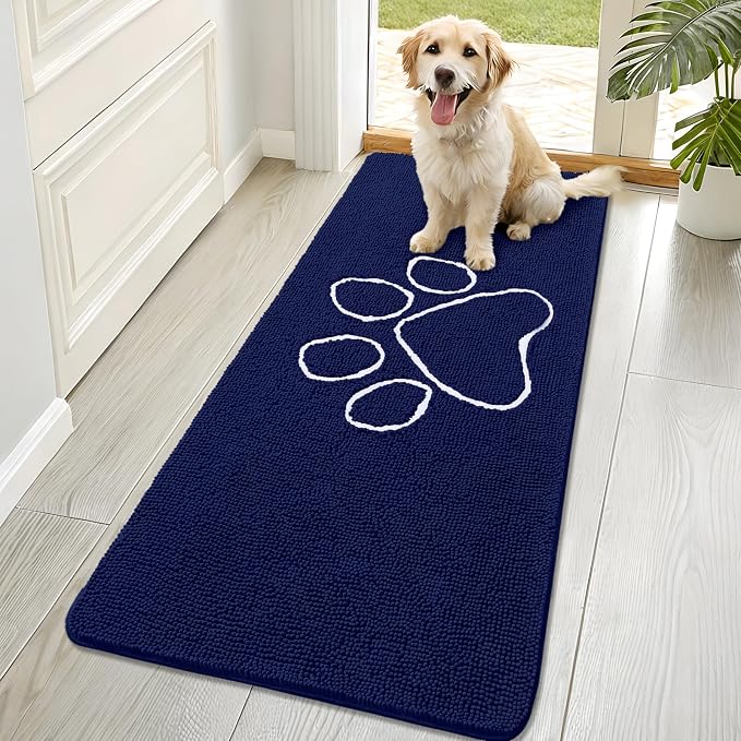 OLANLY Dog Door Mat for Muddy Paws 70x32, Paw Print Design, Absorbs Moisture