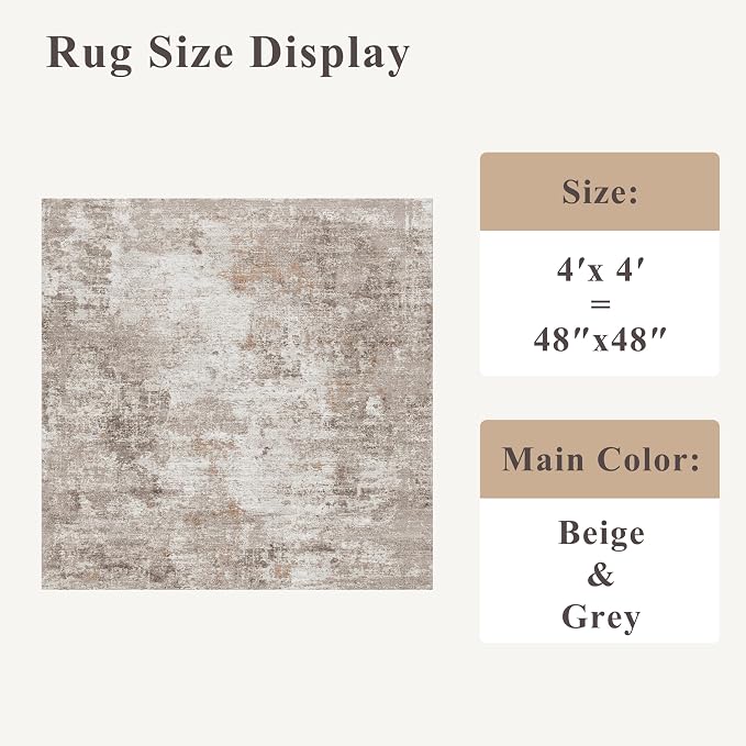 4x4 Square Entryway Rug Washable – Non-Slip Small Area Rug