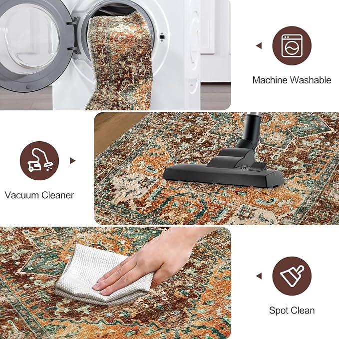 Yamaziot Washable Runner Rug, 2x4 Non-Slip Boho Vintage Hallway Rug Runner