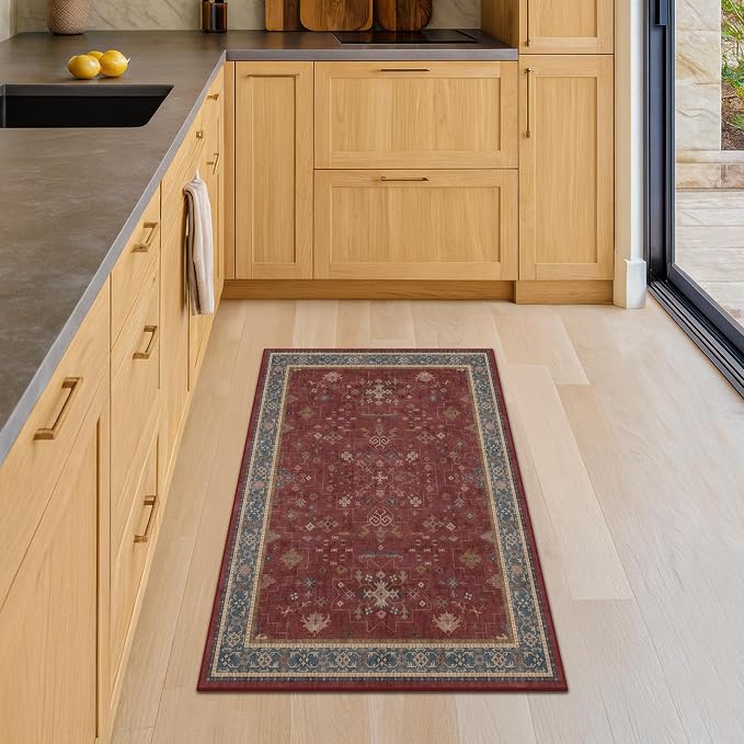 Hazo Haus Burgundy 2x4 Washable Entry Rug