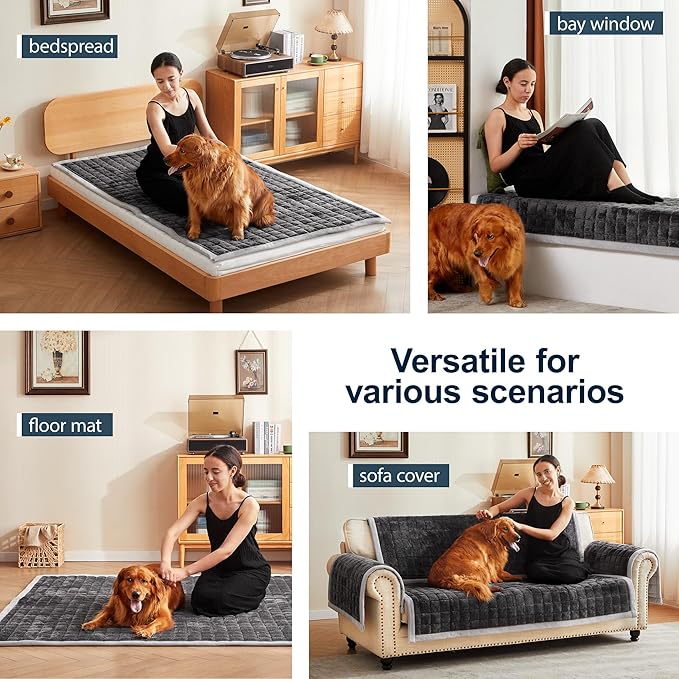 Couch Cover for Dogs Washable,Anti-Slip Back Cat Mat Pet Pad Blanket for Furniture Protector,Fuzzy Pet Sofa Cover for 3 Cushion Couch Sofa Pets Friendly (Dark Gray, 1pc/36"x65"/Seat Cover)