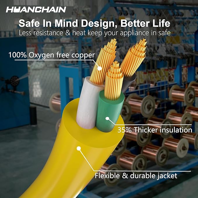 HUANCHAIN 10 ft 14/3 Gauge Heavy Duty Outdoor Extension Cord Waterproof with Lighted, Flexible Cold Weather 3 Prong Electric Cord Outside, 15A 1875W 125V 14AWG SJTW, Yellow, ETL Listed