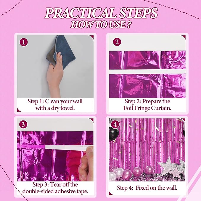 3 Pack Foil Fringe Backdrop - Hot Pink Shiny Tinsel Curtains for Party Decoration/Photo Booth Props - 3.3x8.2 FT Metallic Foil Backdrop for Birthday, Wedding, Graduation, Christmas.