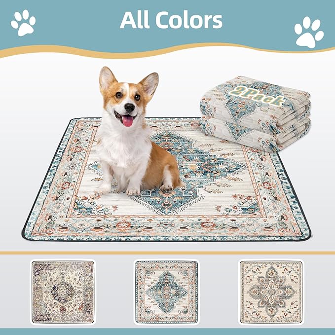 Washable Pee Pads for Dogs Large 2 Pack, 48" x 48" Reusable Puppy Pads Waterproof Dog Rugs, Super Absorbent, Leakproof, Dog Crate Pad, Playpen Mat, Whelping Pads, Blue Medallion
