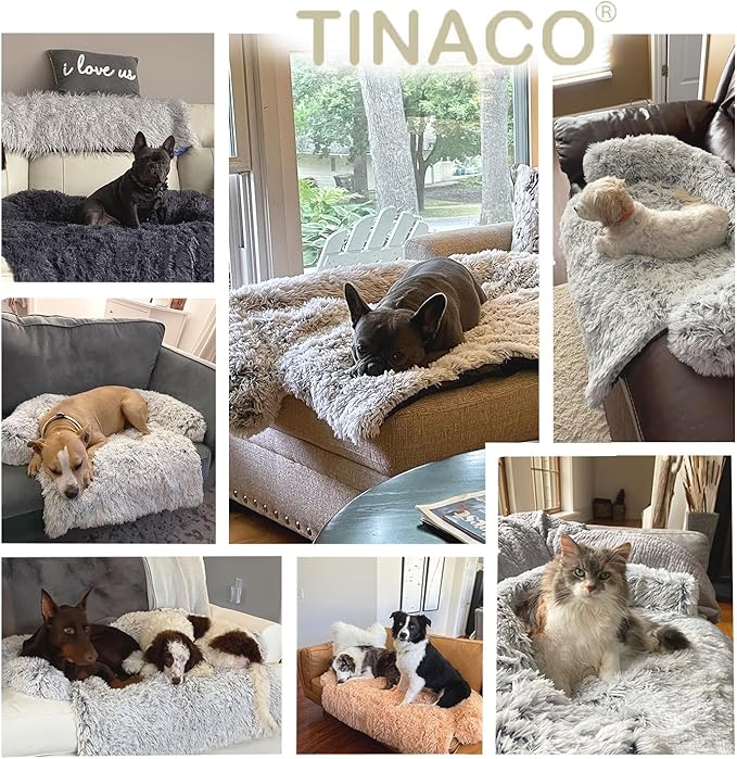 Calming Dogs/Cats Bed Mats, Dog Pad Washable Removable Couch Cover, Plush Long Fur Mat for Pets, Waterproof Lining, Perfect for Small, Medium and Large Dogs and Cats (Gradient Brown, 53"x39")